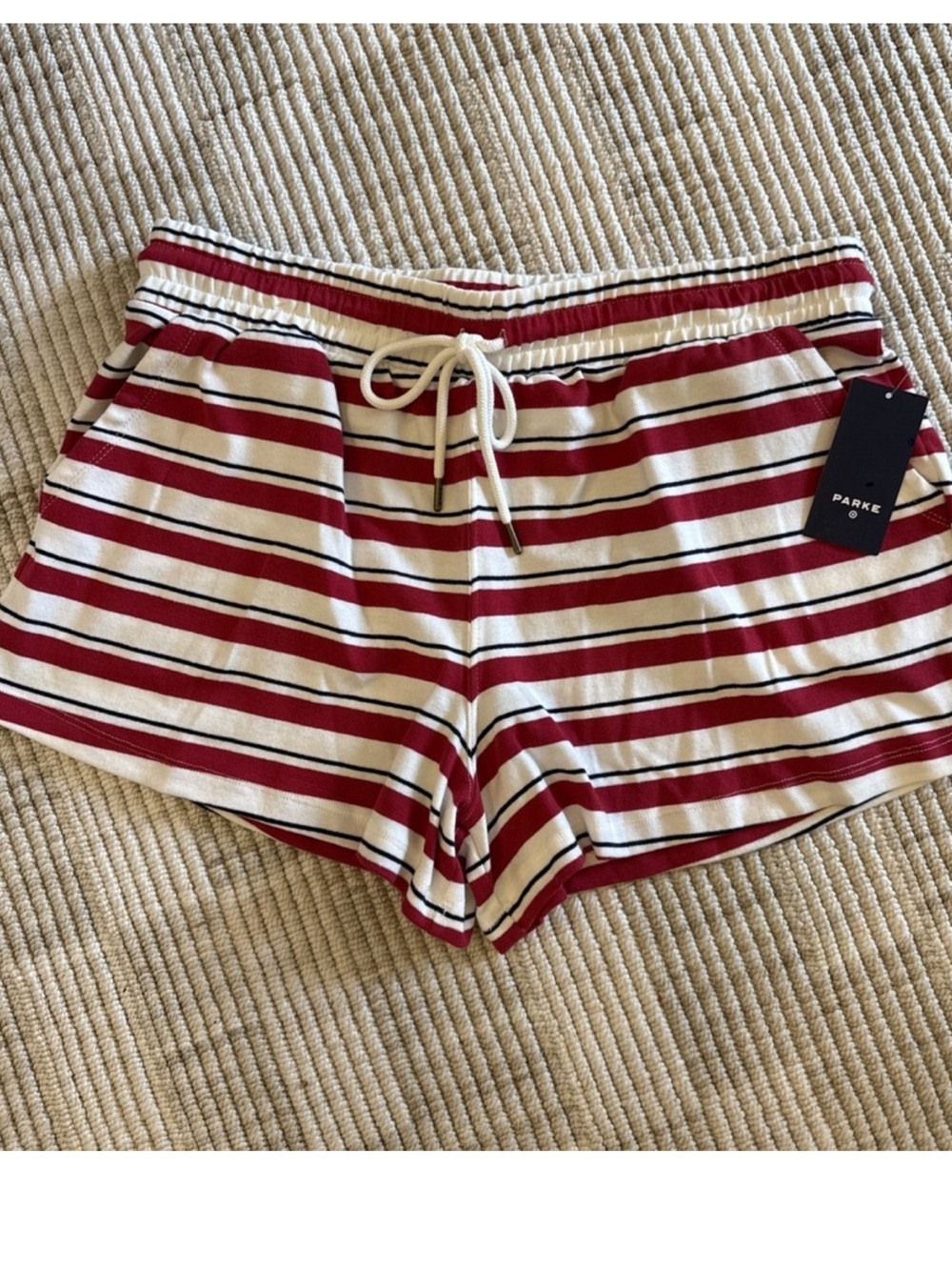 Parker Red and White Striped Drawstring Shorts - Picture 2 of 4